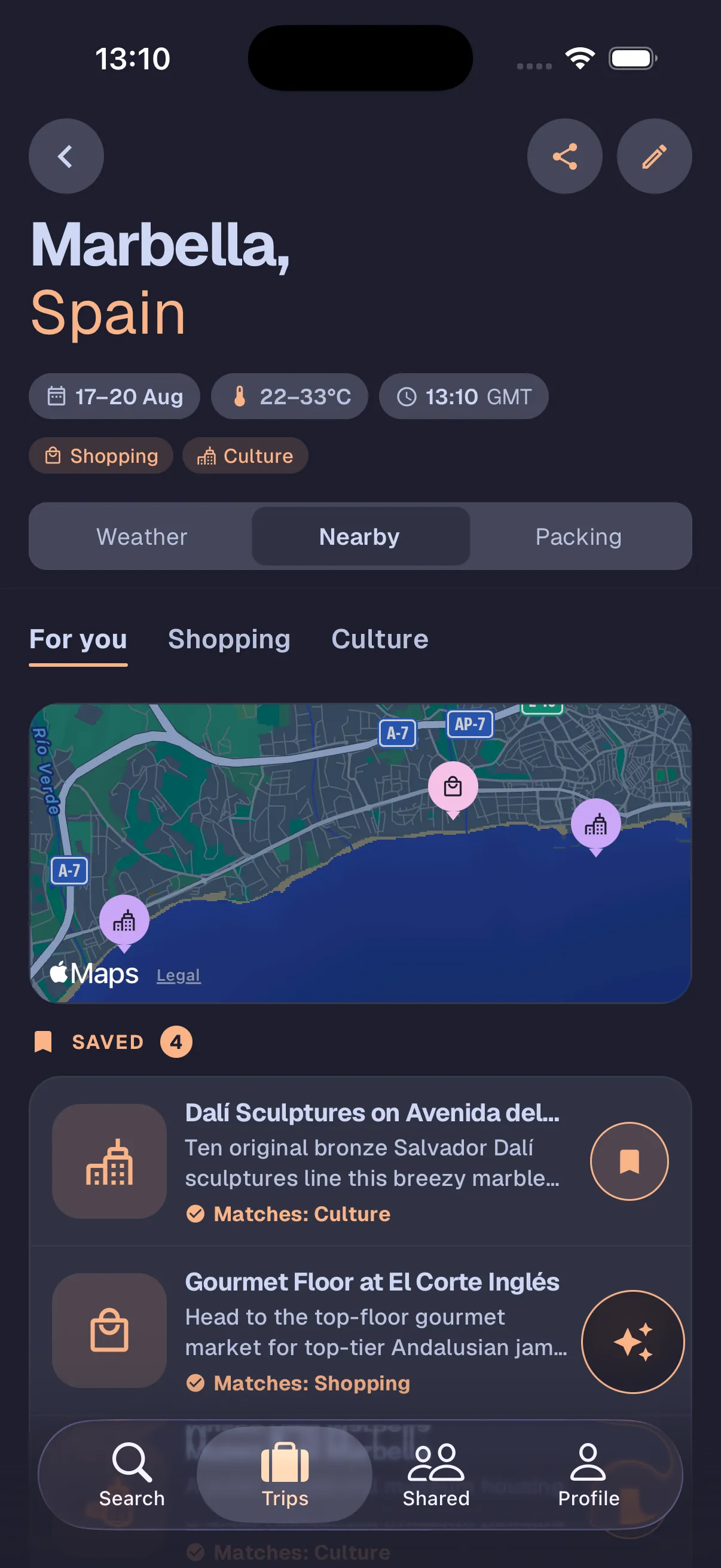 Local tips screen